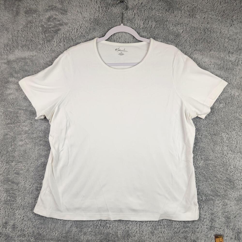 Kim Rogers Shirt Womens 1X White Short Sleeve Plus Size Cottage Core Basic Under